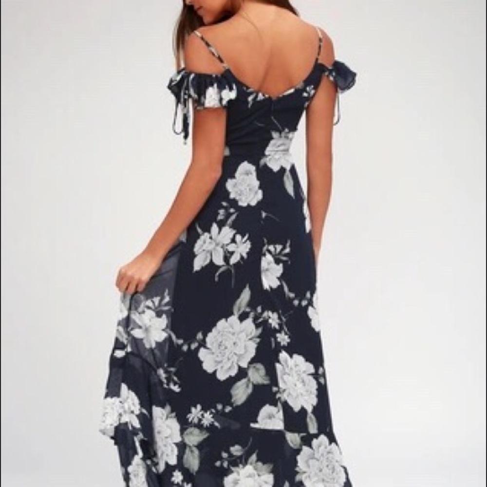 Lulus Navy Blue Floral Off-the-Shoulder Maxi Dress - Picture 3 of 8